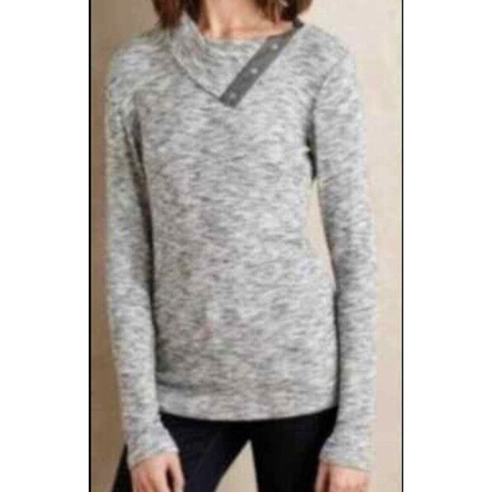 Anthropologie Dolan Sweater Womens Large Gray Snap Button Ribbed‎ Turtleneck NEW